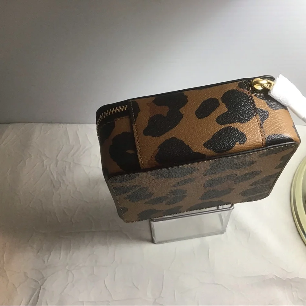 Coach Leopard Print Travel Jewelry Case in Brown and Black with Mirror